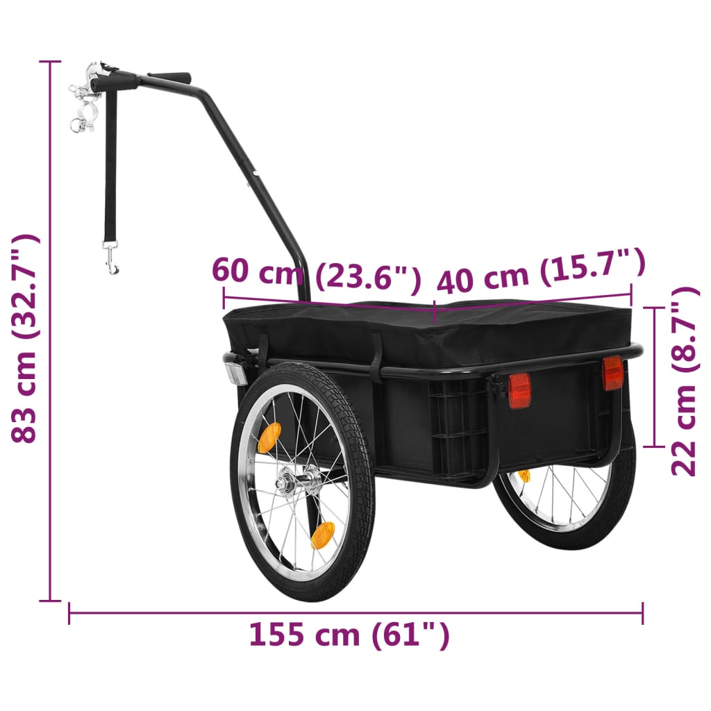 Bicycle trailer/handcart, black, 155x60x83 cm, steel