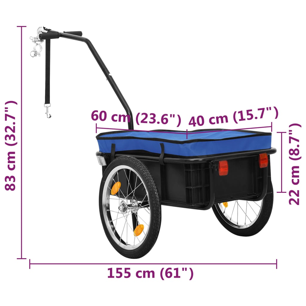 Bicycle trailer/handcart, blue, 155x60x83cm, steel