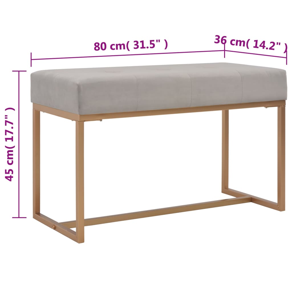Bench, gray, 80 cm, velvet