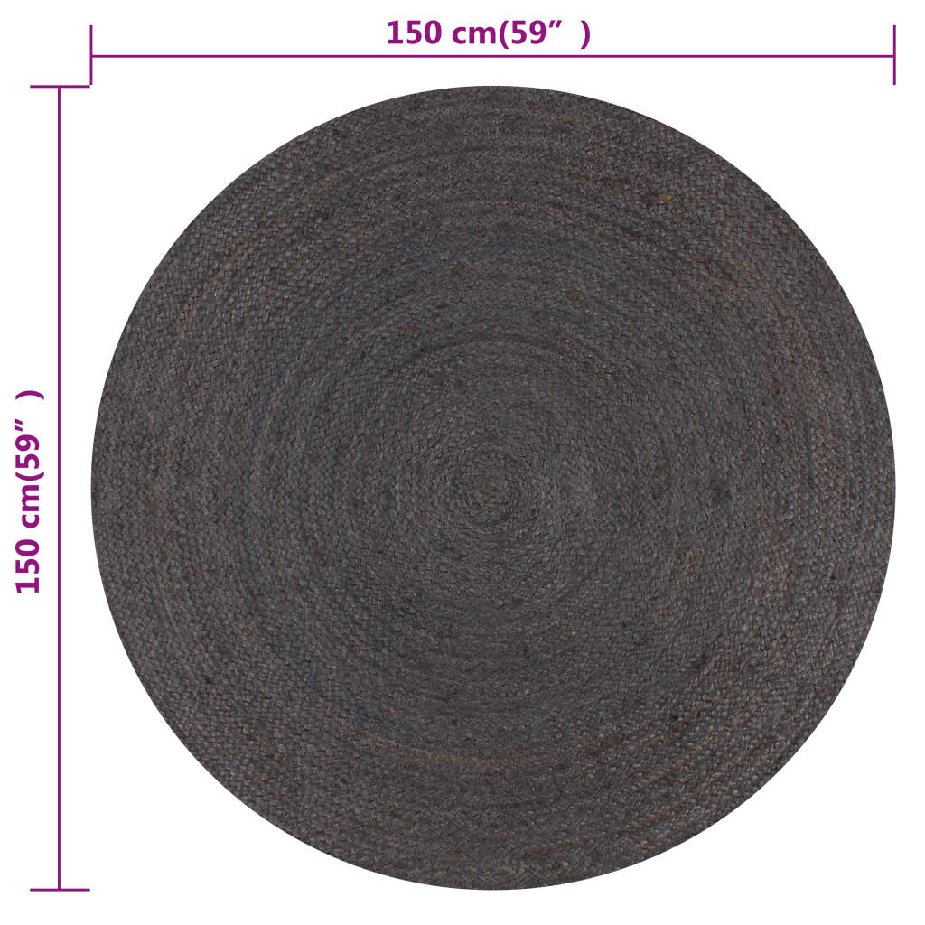 Handmade rug, dark grey, 150 cm, jute, round