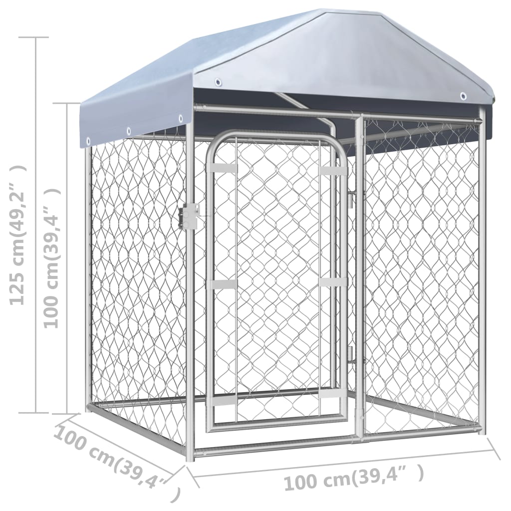 Outdoor dog paddock with roof, 100 x 100 x 125 cm