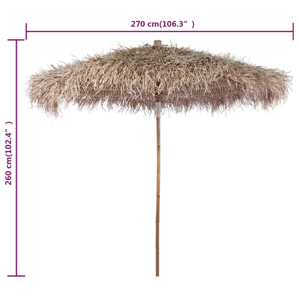 Umbrelă din bambus cu umbrar din frunze de bananier, 270 cm