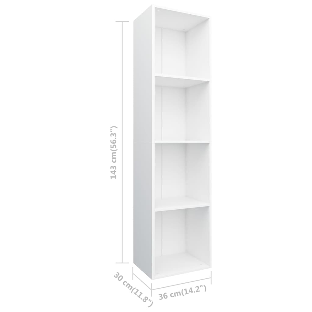 Bibliotecă/Dulap TV, alb, 36x30x143 cm, lemn prelucrat