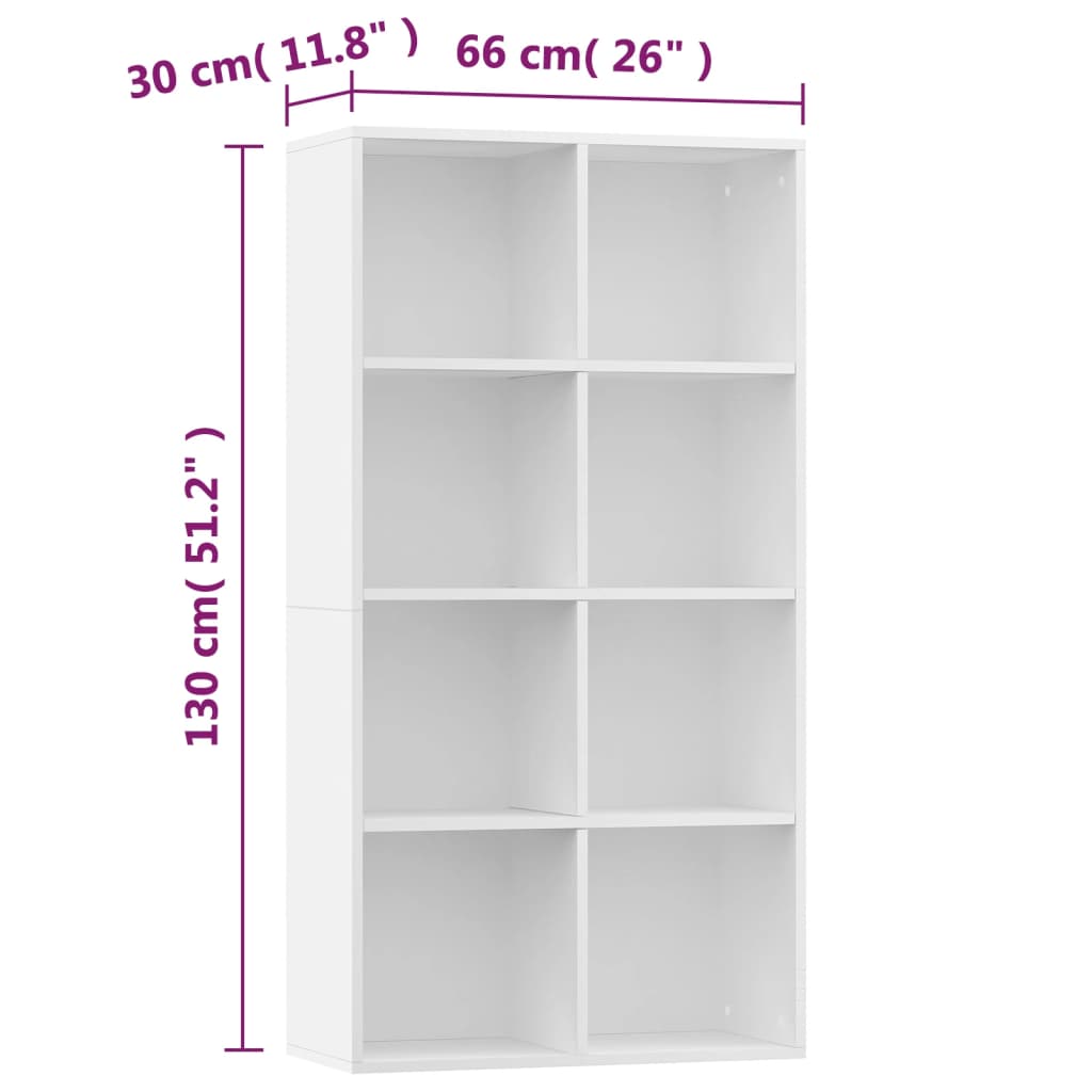 Bookcase/Sideboard, white, 66x30x130 cm, chipboard