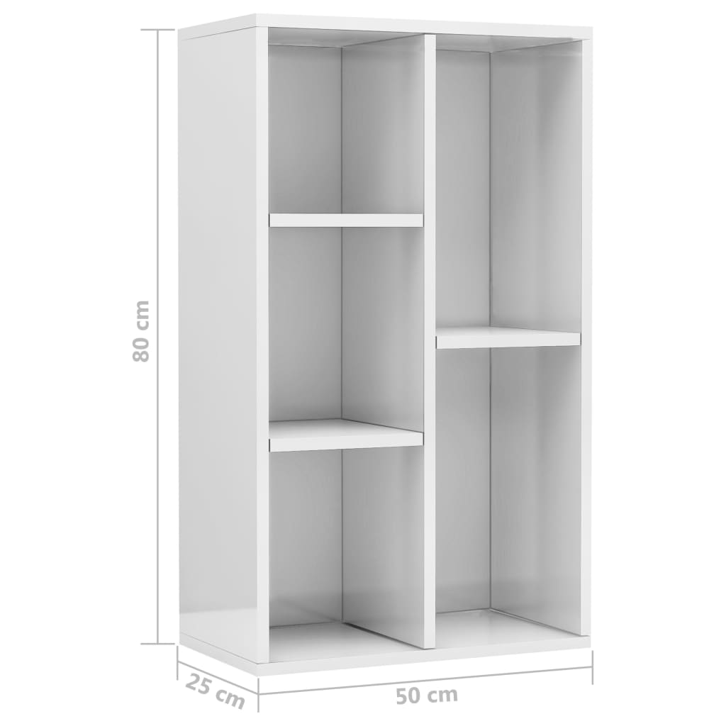 Bibliotecă/Dulap, alb extralucios, 50x25x80 cm, lemn prelucrat