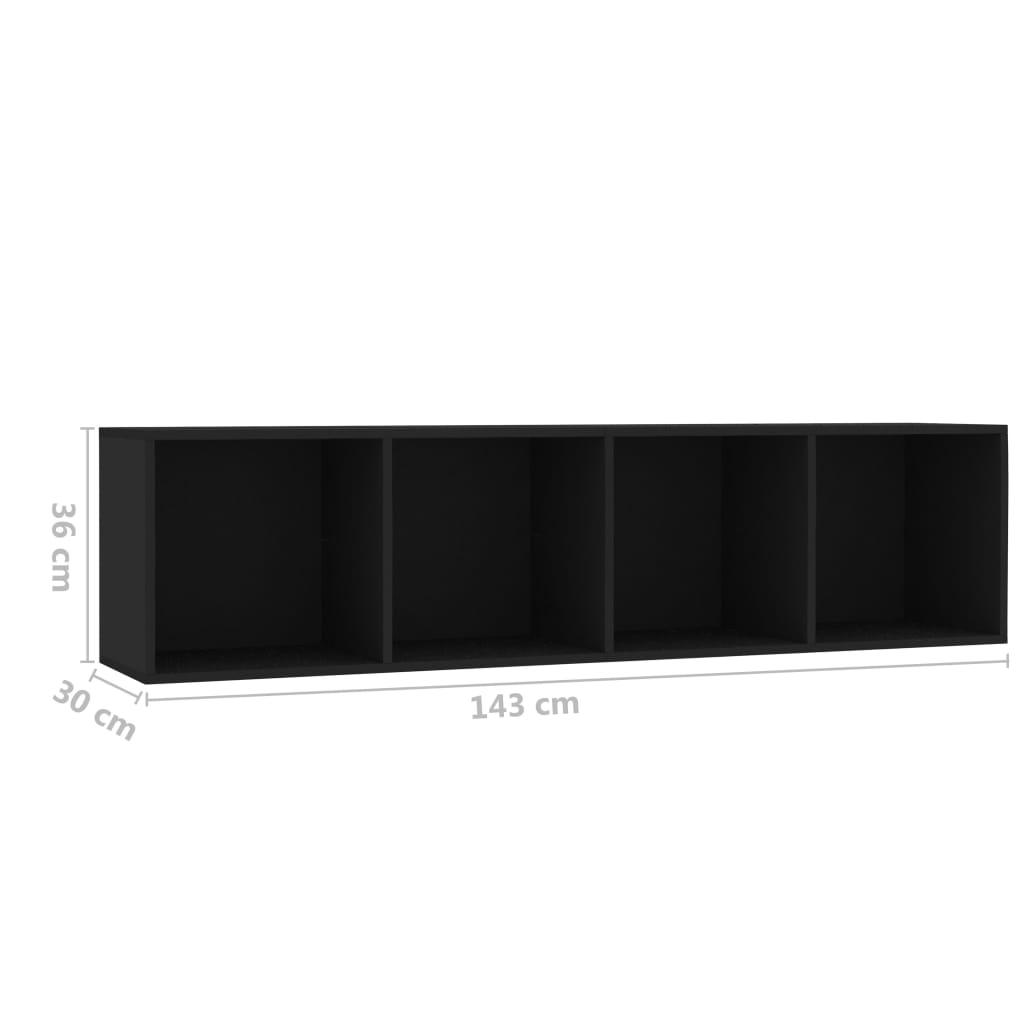 Bibliotecă/Comodă TV, negru, 143x30x36 cm
