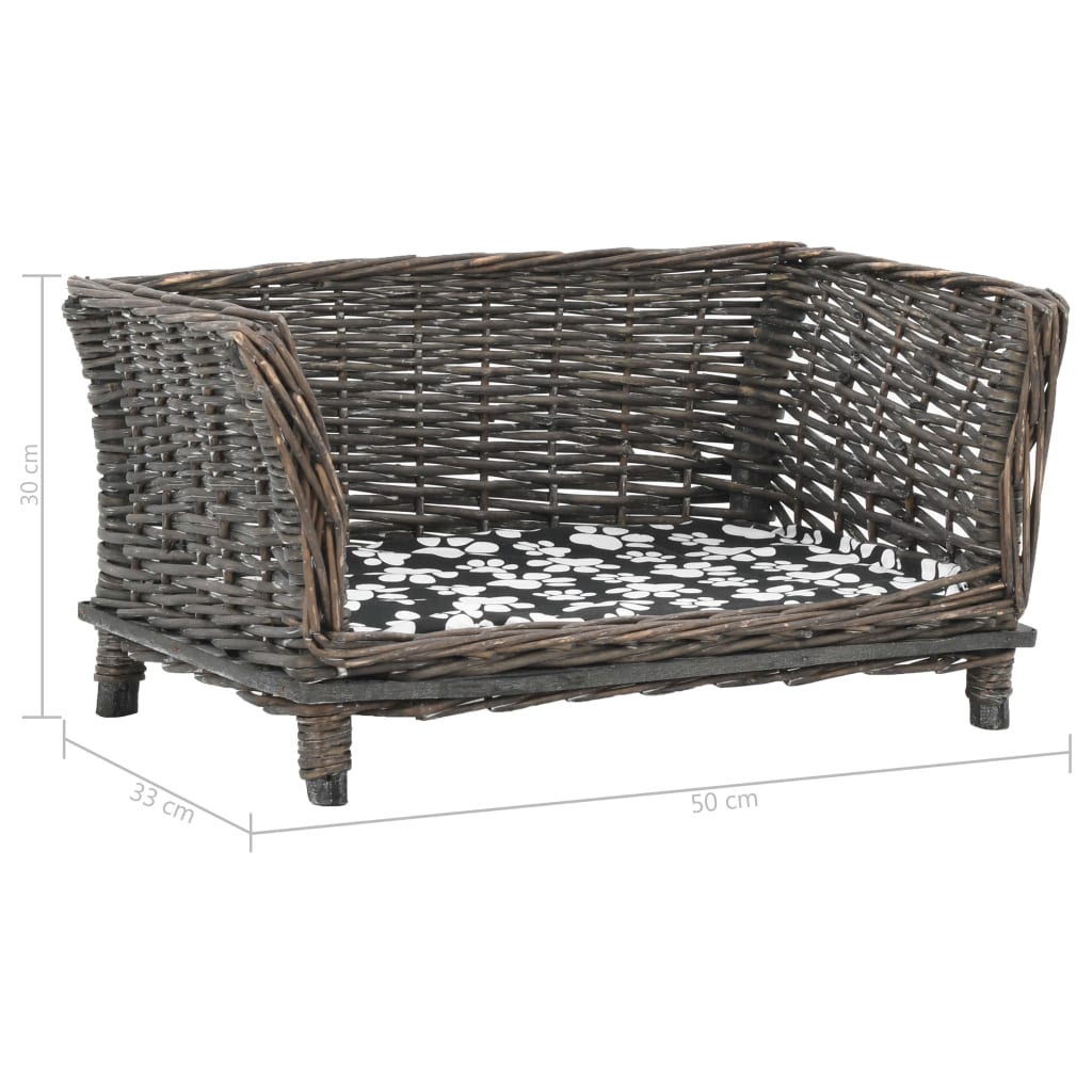 Dog basket with cushion, grey, 50x33x30 cm, natural willow