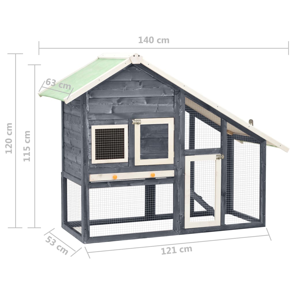 Rabbit cage, grey/white, 140 x 63 x 120 cm, solid fir wood