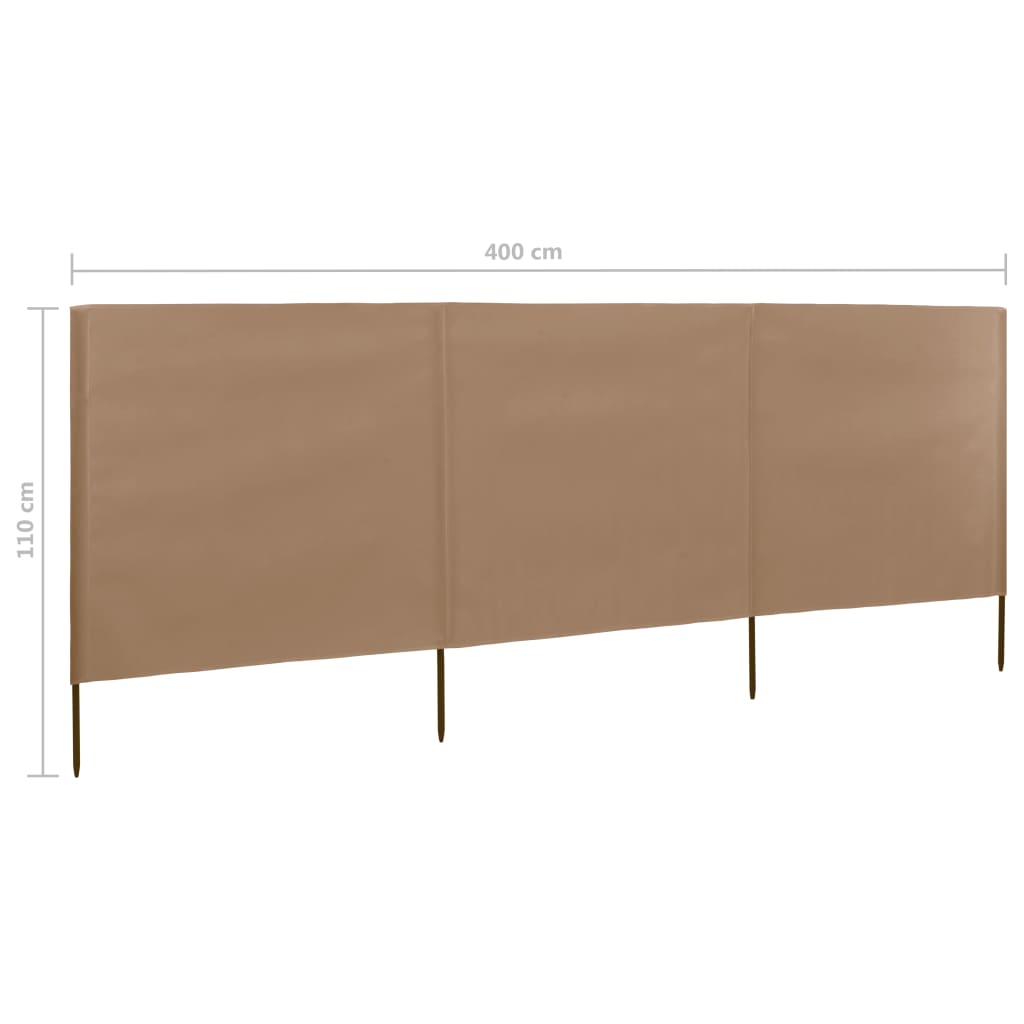 Paravan anti-vânt cu 3 panouri, gri taupe, 400 x 80 cm, textil