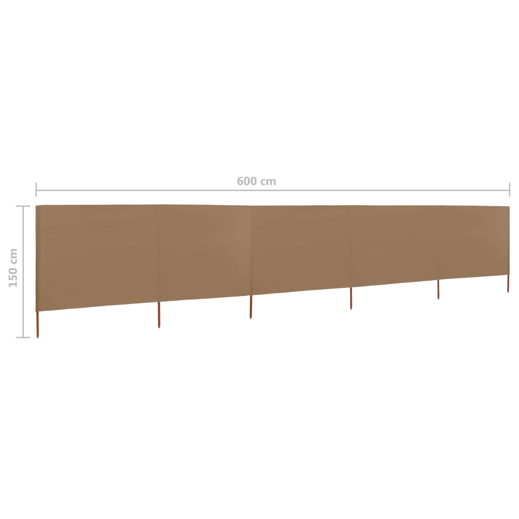 Paravan anti-vânt cu 5 panouri, gri taupe 600x120 cm, textil