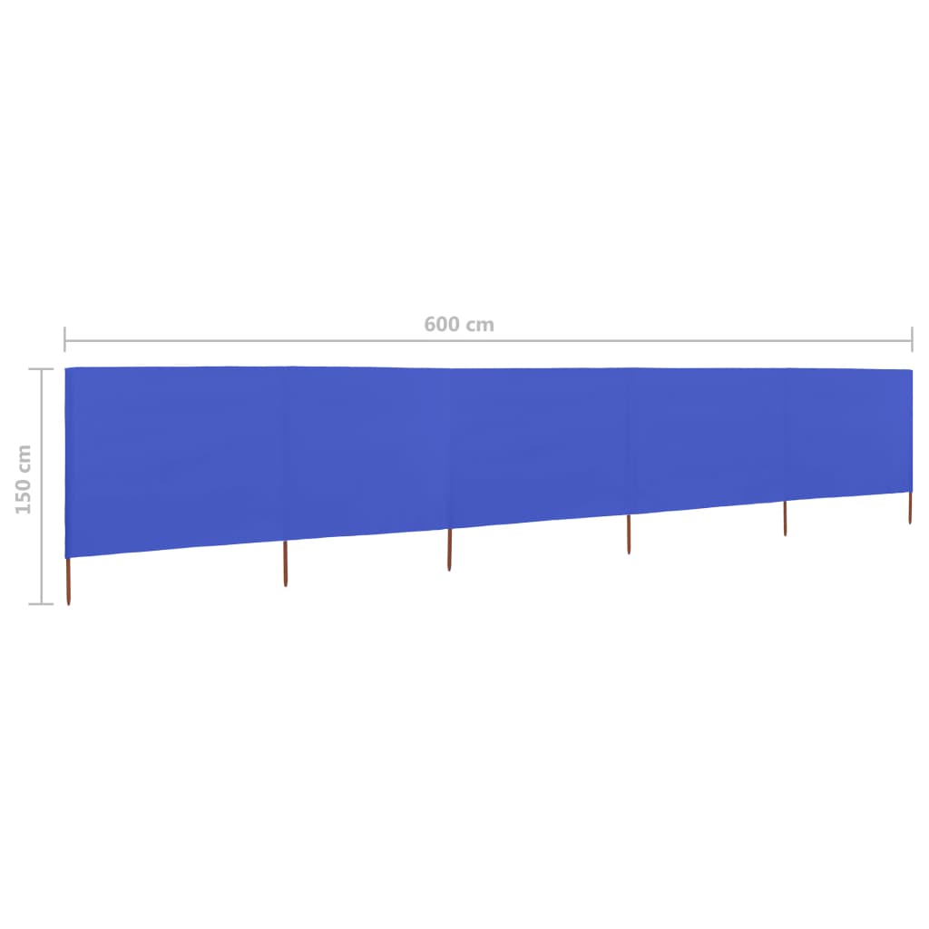 Paravan anti-vânt cu 5 panouri, azur, 600 x 120 cm, textil