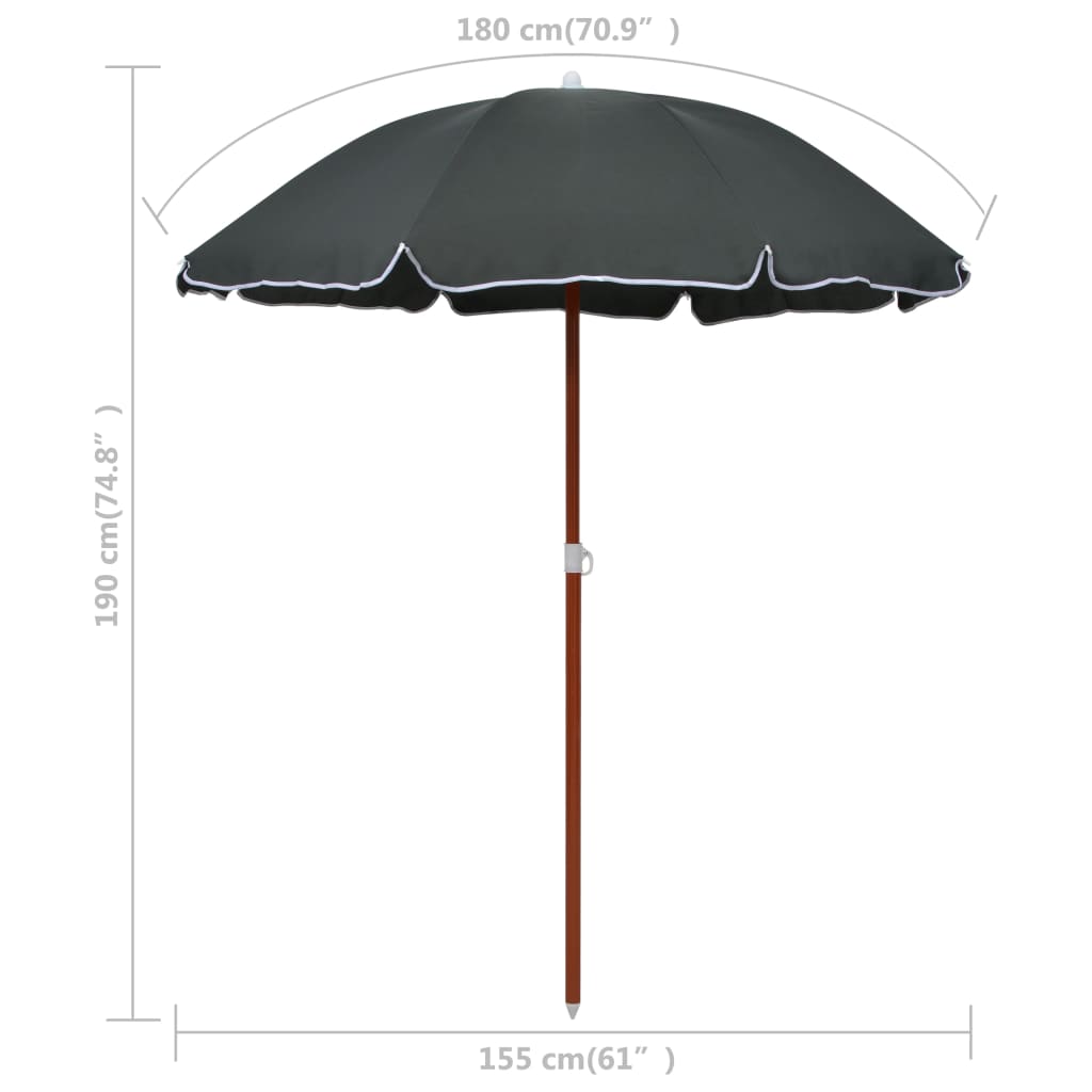 Umbrelă de soare de grădină cu stâlp din oțel, antracit, 180 cm