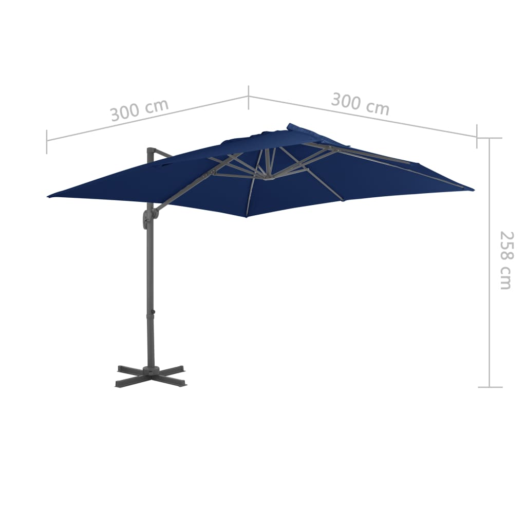 Umbrelă în consolă cu stâlp din aluminiu, albastru azur, 3x3 m
