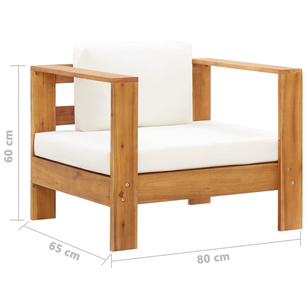 Garden armchair with cushion, cream, solid acacia wood