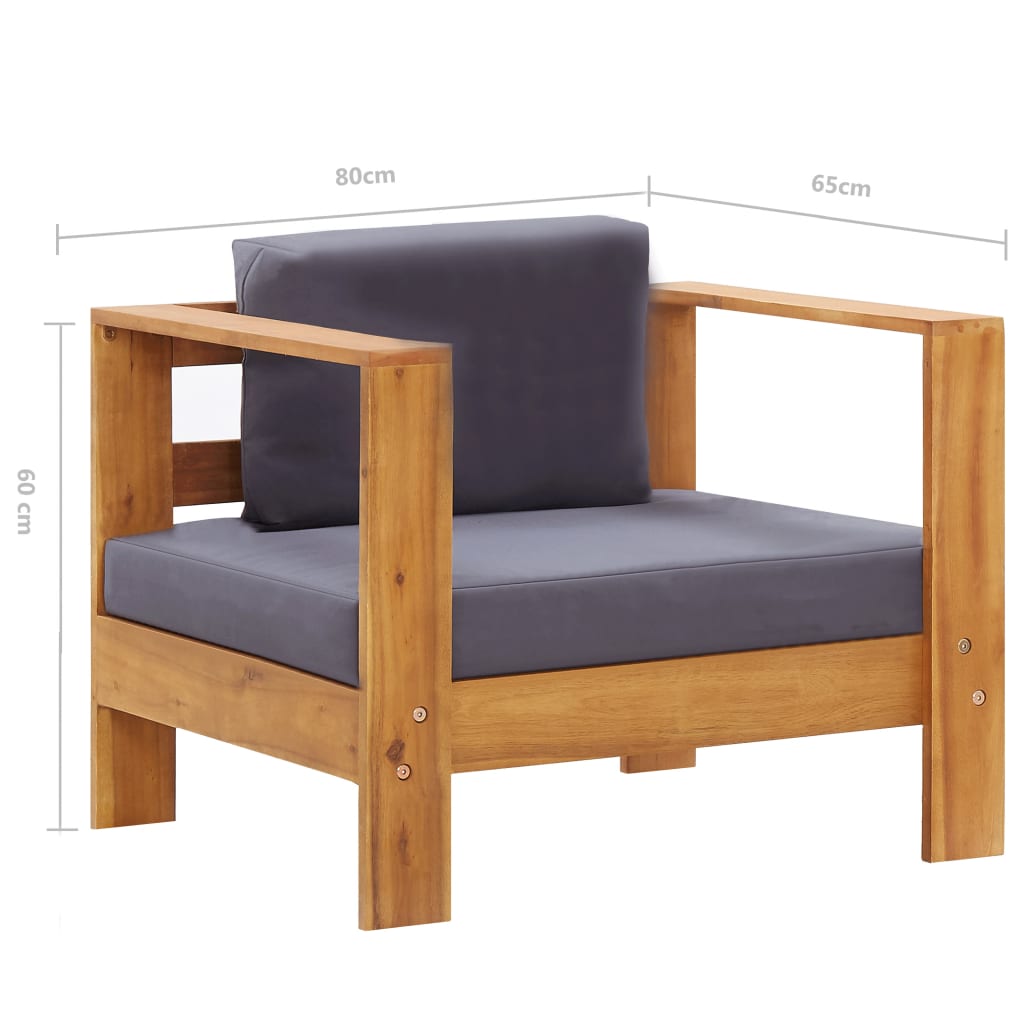 Garden armchair with cushion, dark grey, solid acacia wood