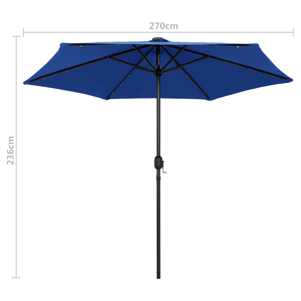 Parasol, LEDs and aluminum pole, azure, 270 cm