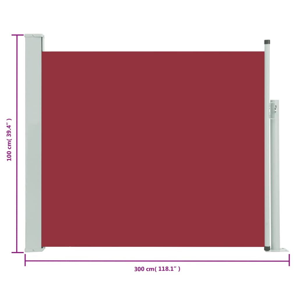 Copertină laterală retractabilă de terasă, roșu, 100 x 300 cm