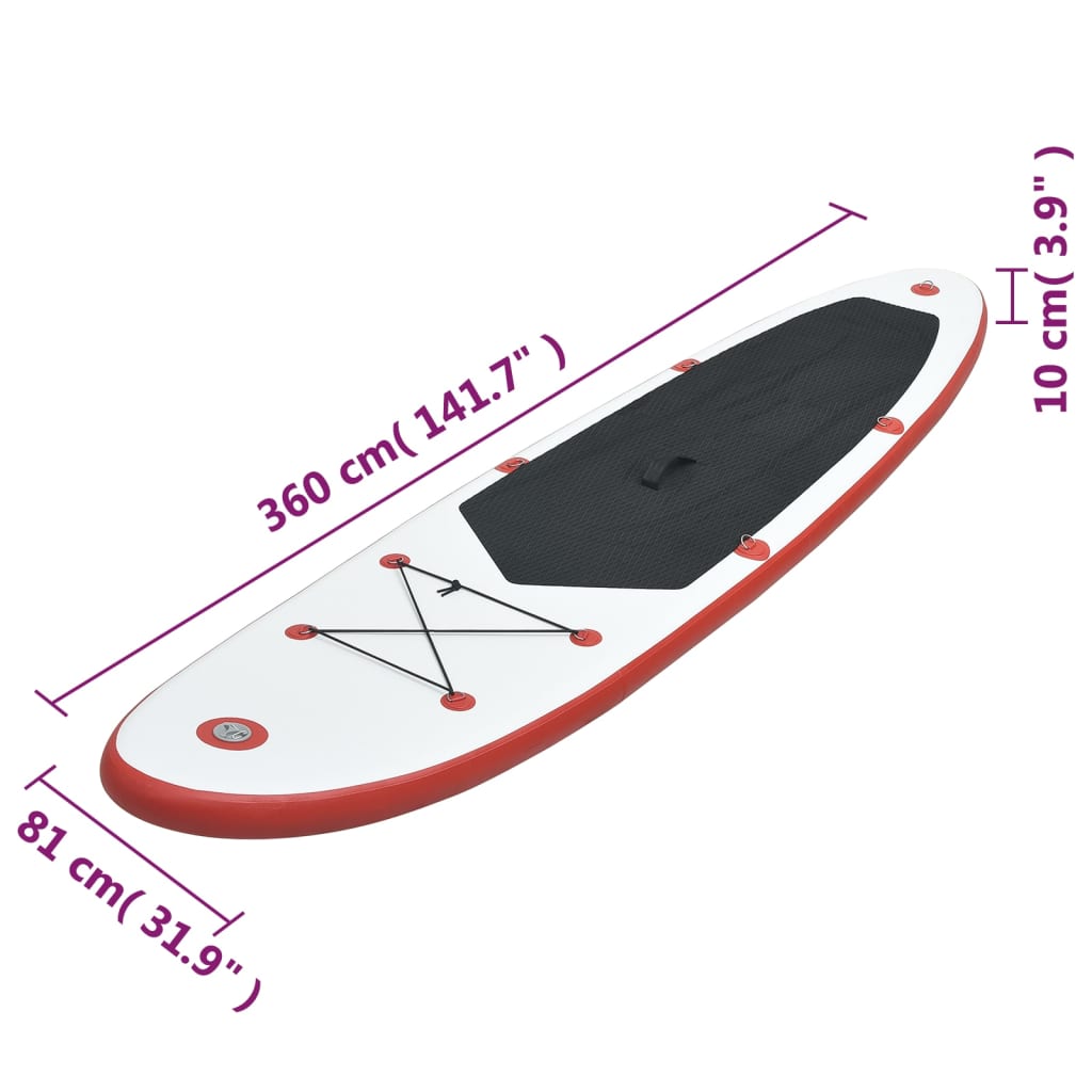 Red and white inflatable SUP surf stand up paddle board set
