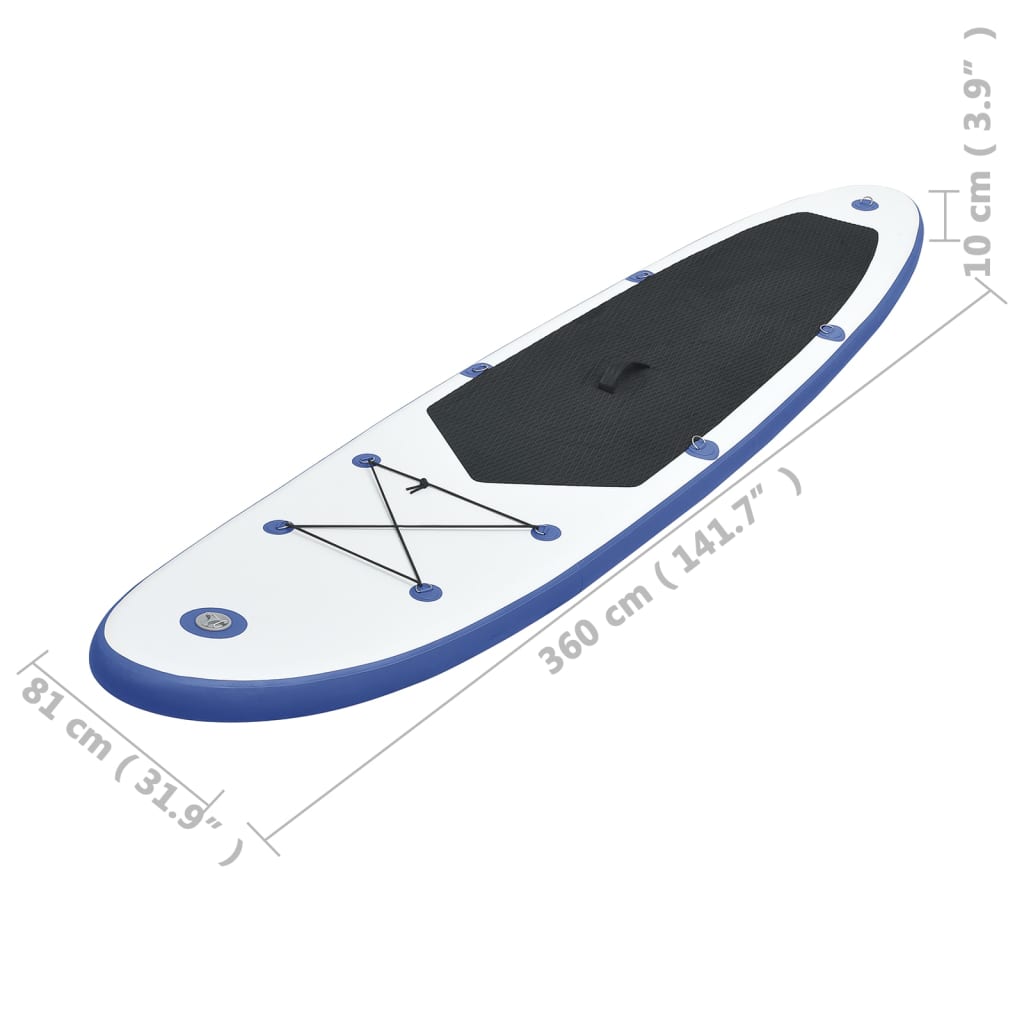 Blue and white inflatable SUP surf stand up paddle board set