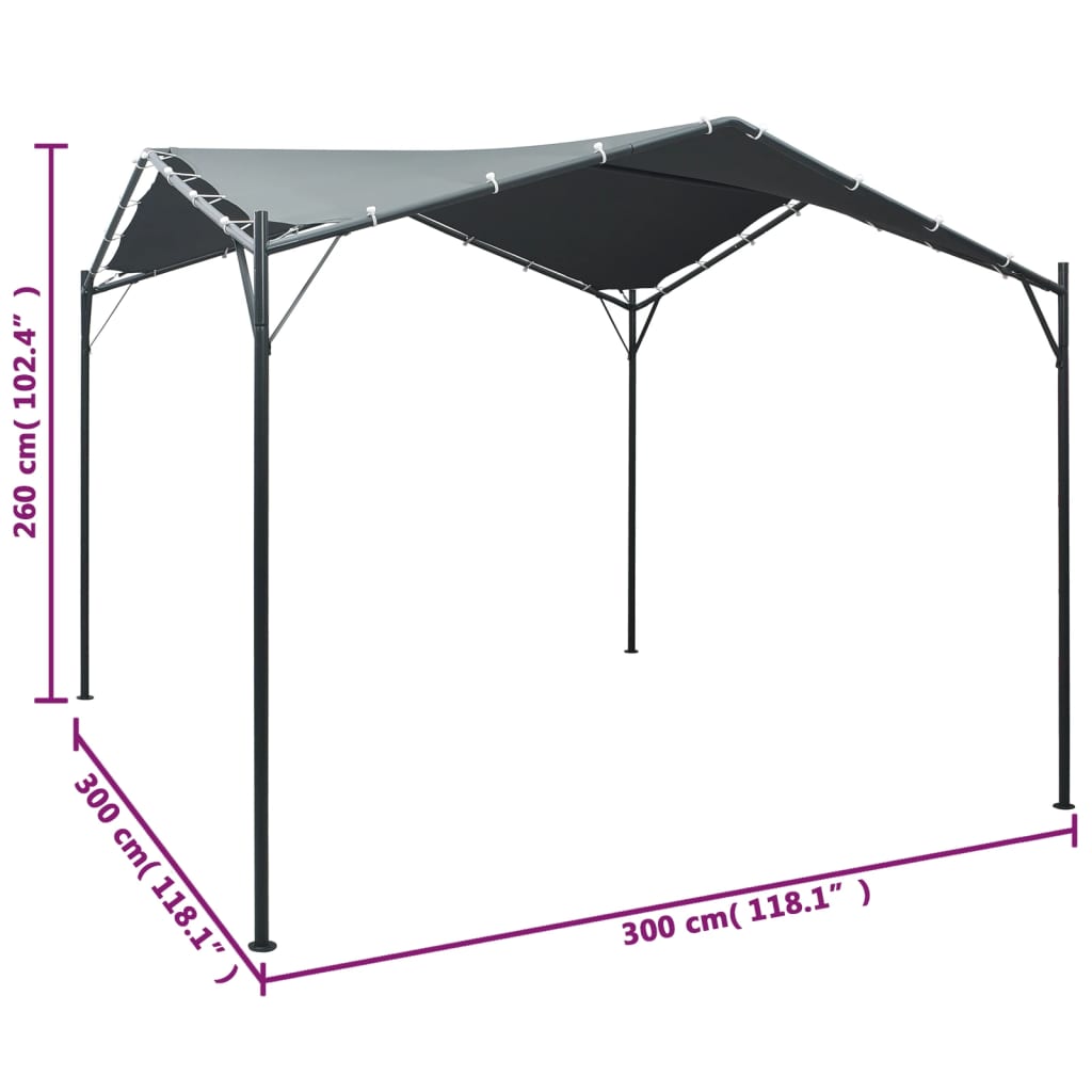 Pavilion cort foișor copertină, antracit, 3 x 3 m, oțel