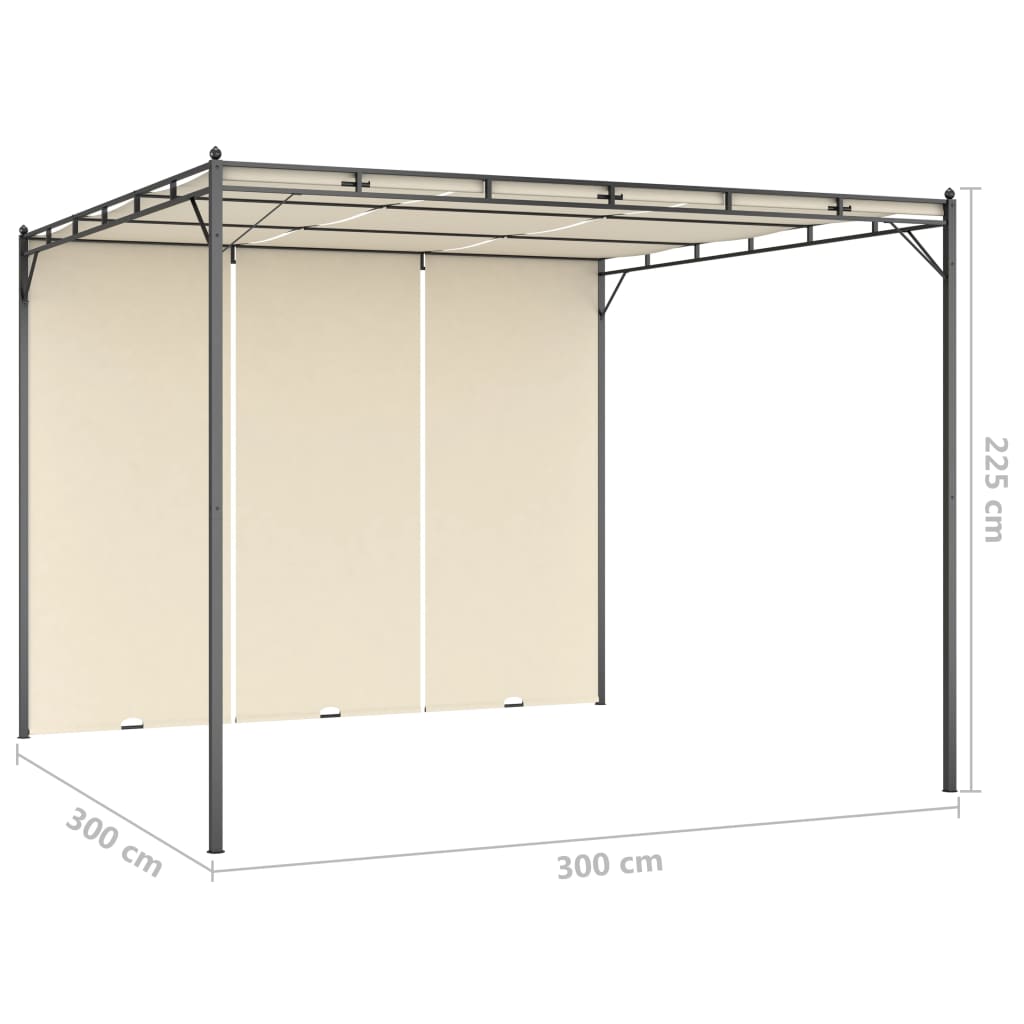 Pavilion de grădină cu perdea laterală, crem, 3x3x2,25 m
