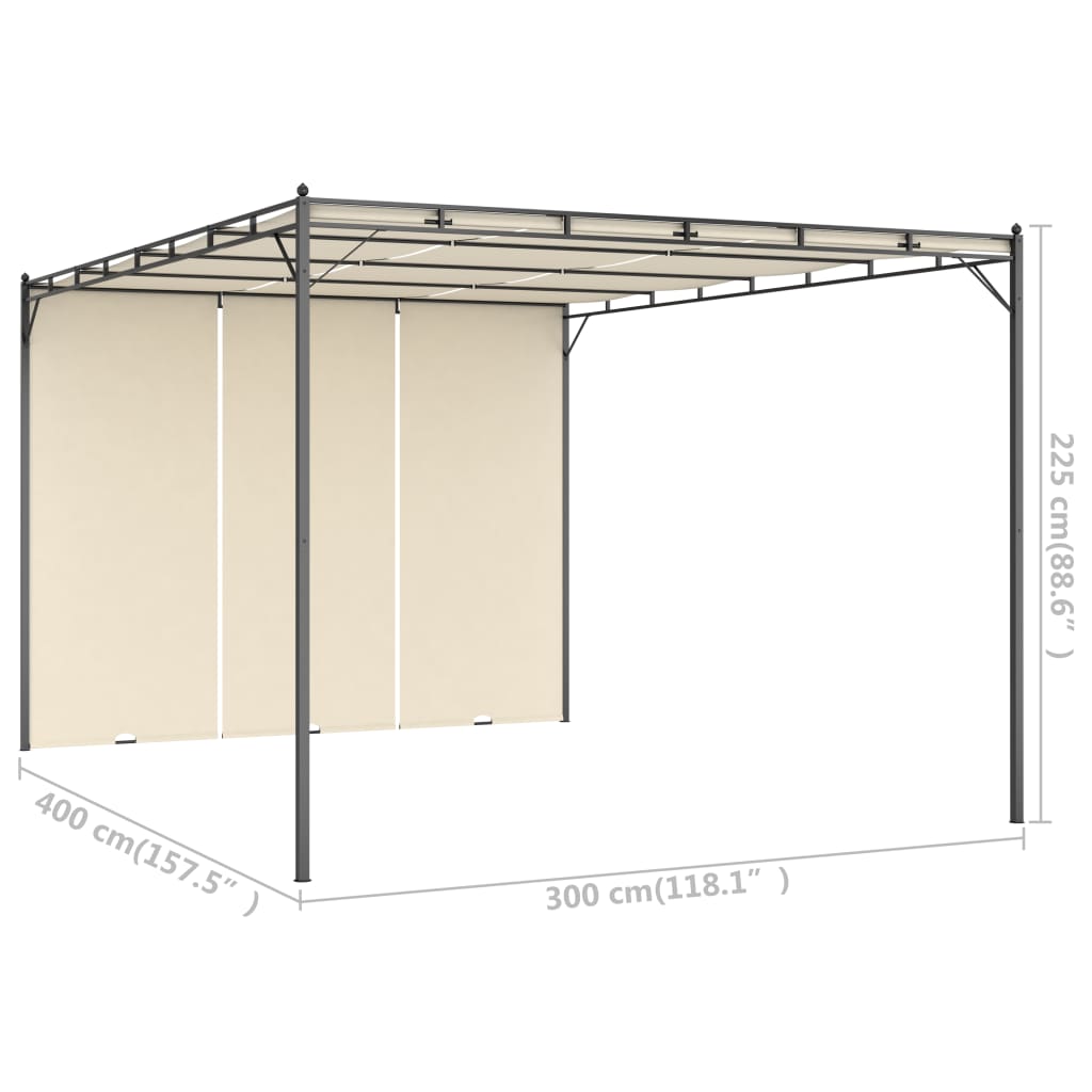 Pavilion de grădină cu perdea laterală, crem, 4 x 3 x 2,25 m