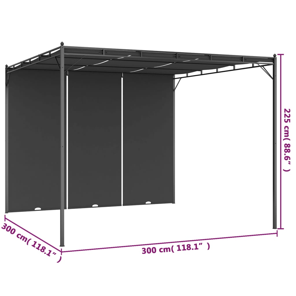 Pavilion de grădină cu perdea laterală, antracit, 3x3x2,25 m