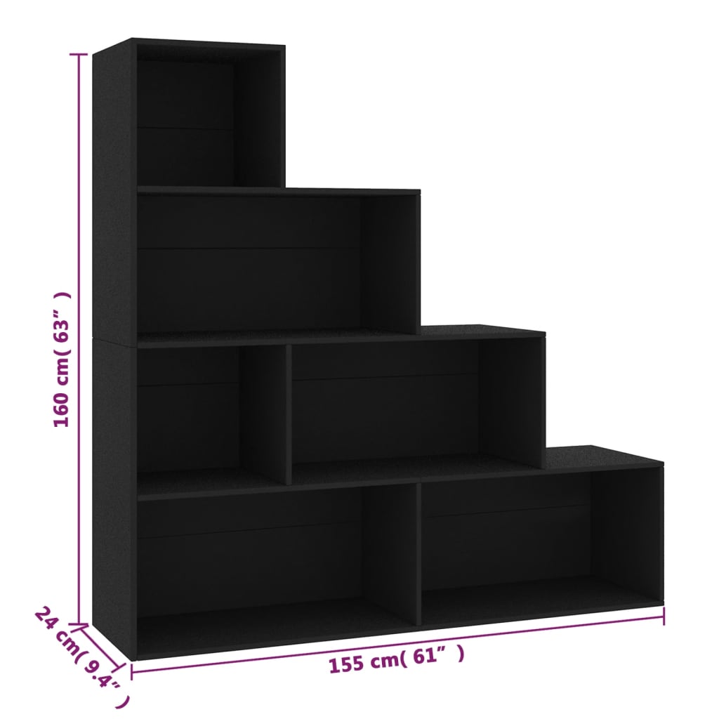 Bibliotecă/Separator cameră, negru 155x24x160 cm lemn prelucrat