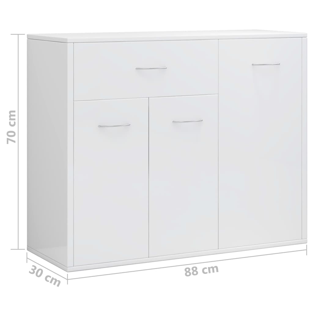 Sideboard, extra-glossy white, 88x30x70 cm, processed wood