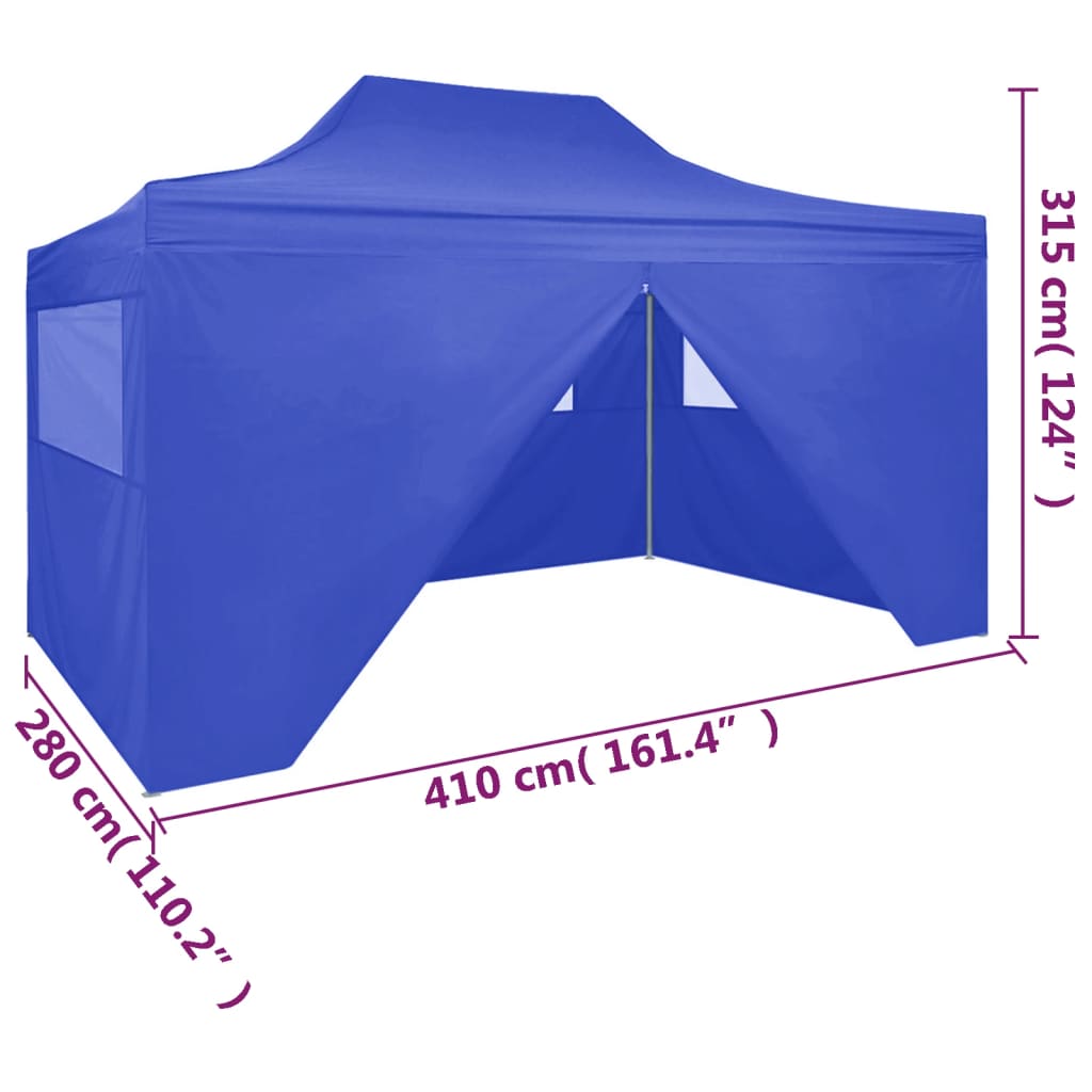 Cort de petrecere pliabil cu 4 pereți, albastru, 3 x 4 m, oțel