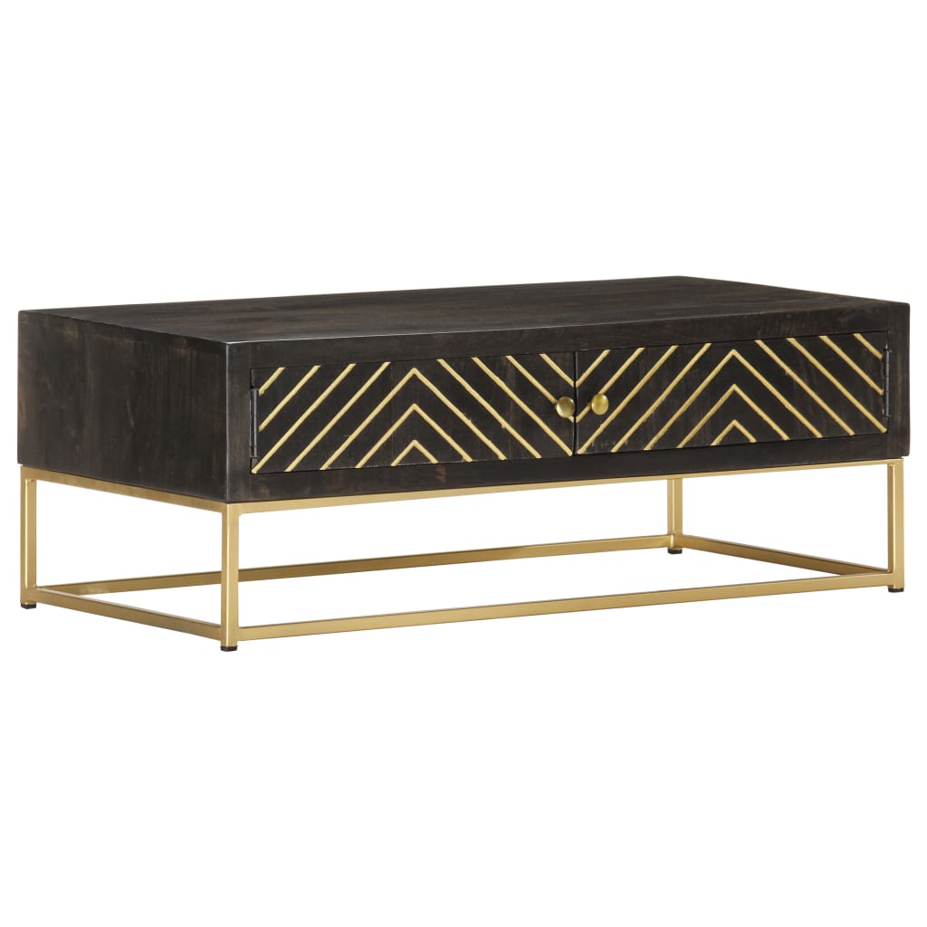 Coffee table, black and gold, 90x50x35 cm, solid mango wood