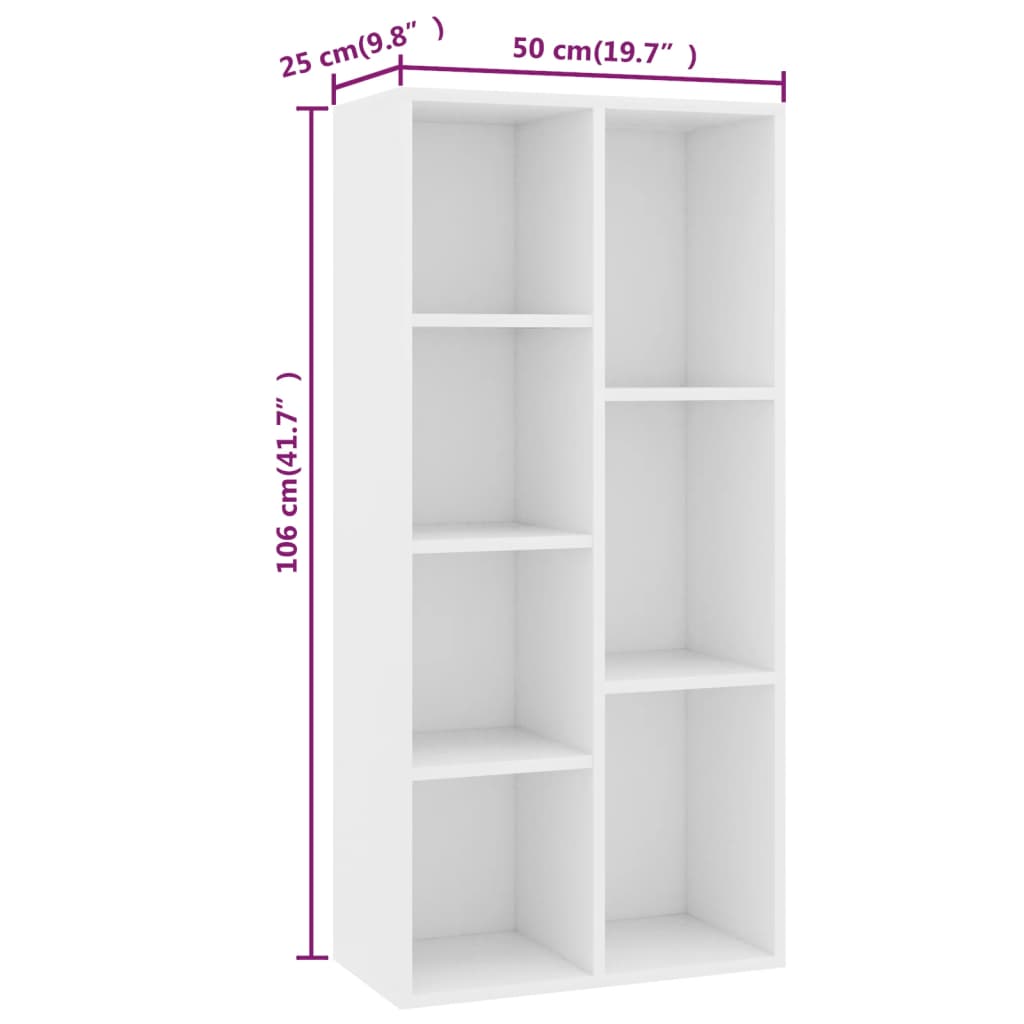 Bibliotecă, alb, 50x25x106 cm, lemn prelucrat