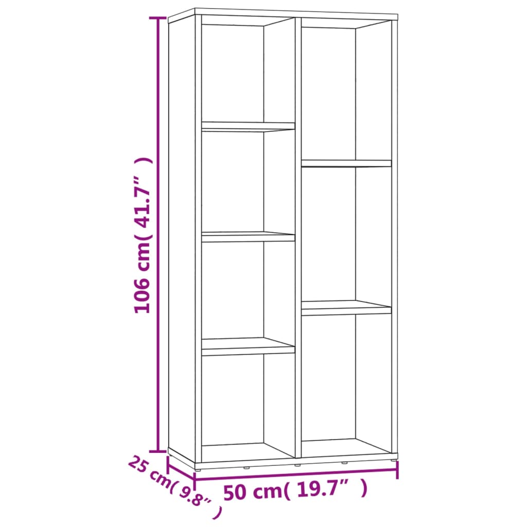 Bibliotecă, gri beton, 50 x 25 x 106 cm, lemn prelucrat