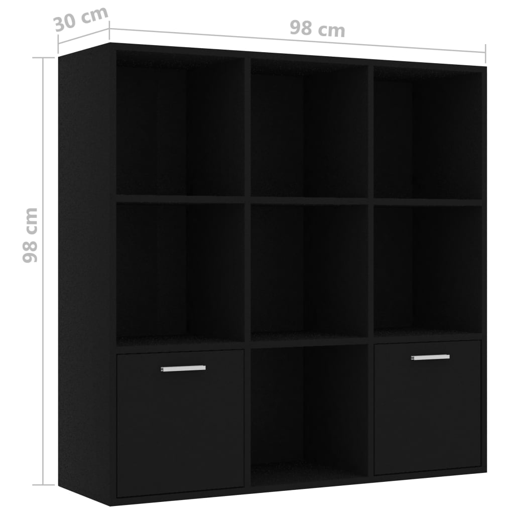 Bibliotecă, negru, 98 x 30 x 98 cm, lemn prelucrat
