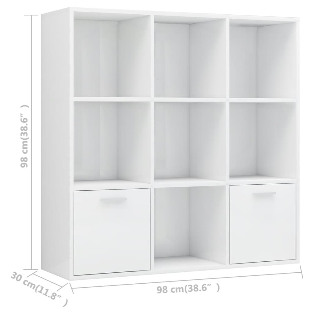 Bookcase, glossy white, 98 x 30 x 98 cm, chipboard
