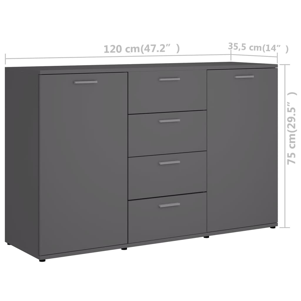 Dulap, gri, 120 x 35,5 x 75 cm, lemn prelucrat
