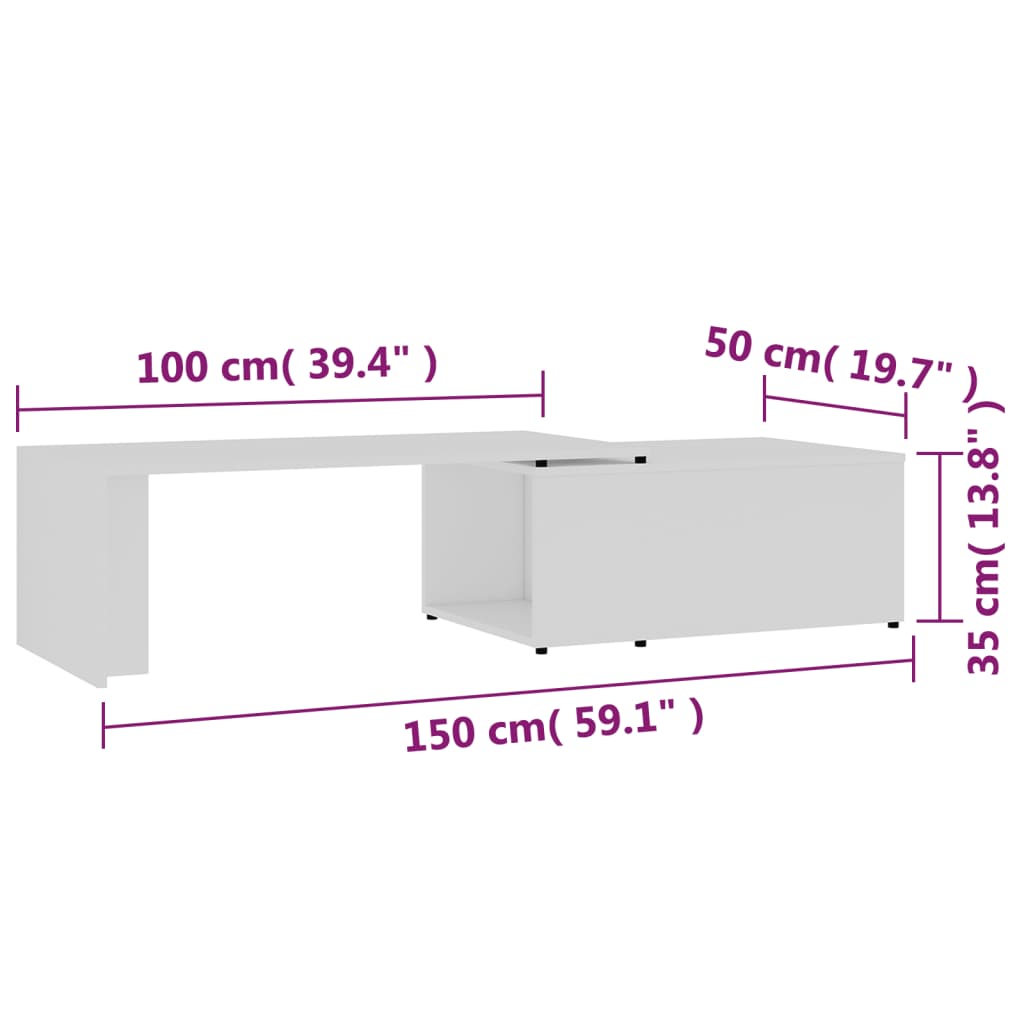 Coffee table, white, 150 x 50 x 35 cm, chipboard