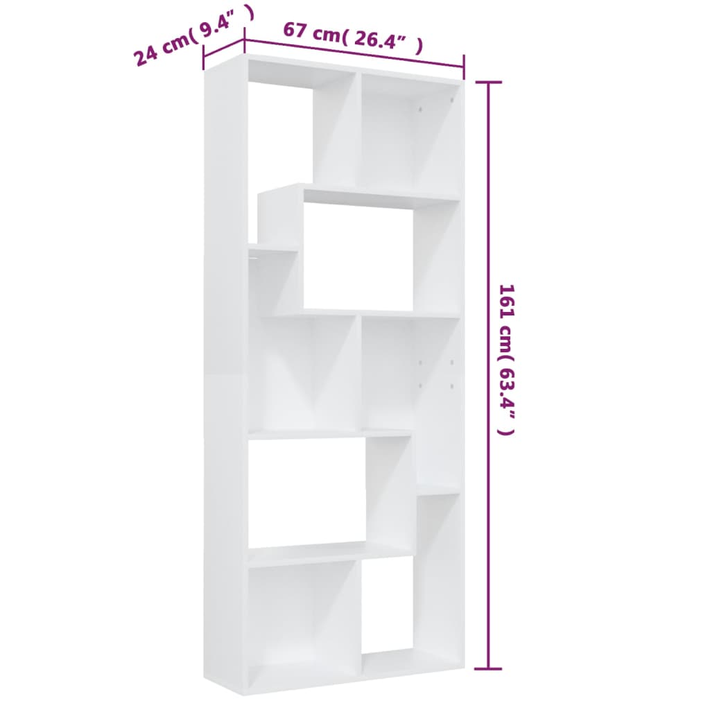 Bibliotecă, alb, 67x24x161 cm, lemn prelucrat