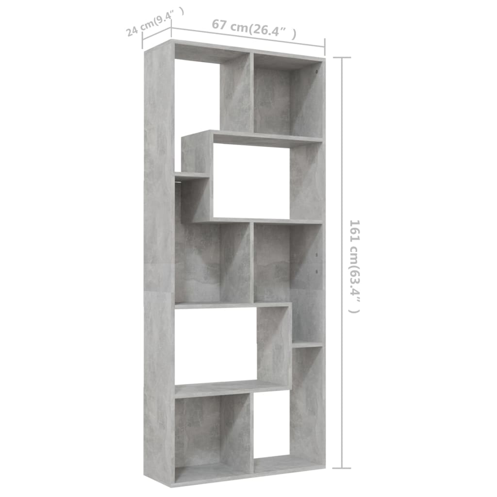 Bookcase, concrete grey, 67x24x161 cm, chipboard