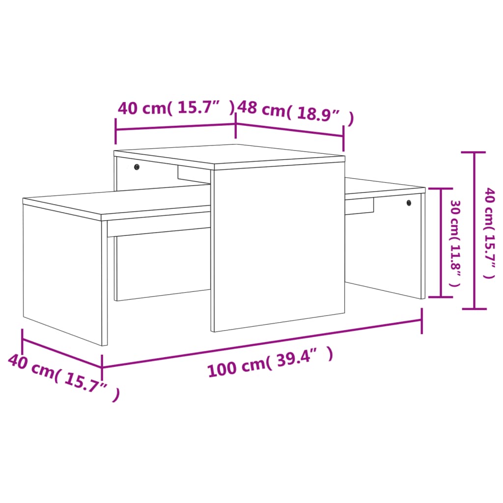 Set măsuțe de cafea, gri beton, 100x48x40 cm, lemn prelucrat