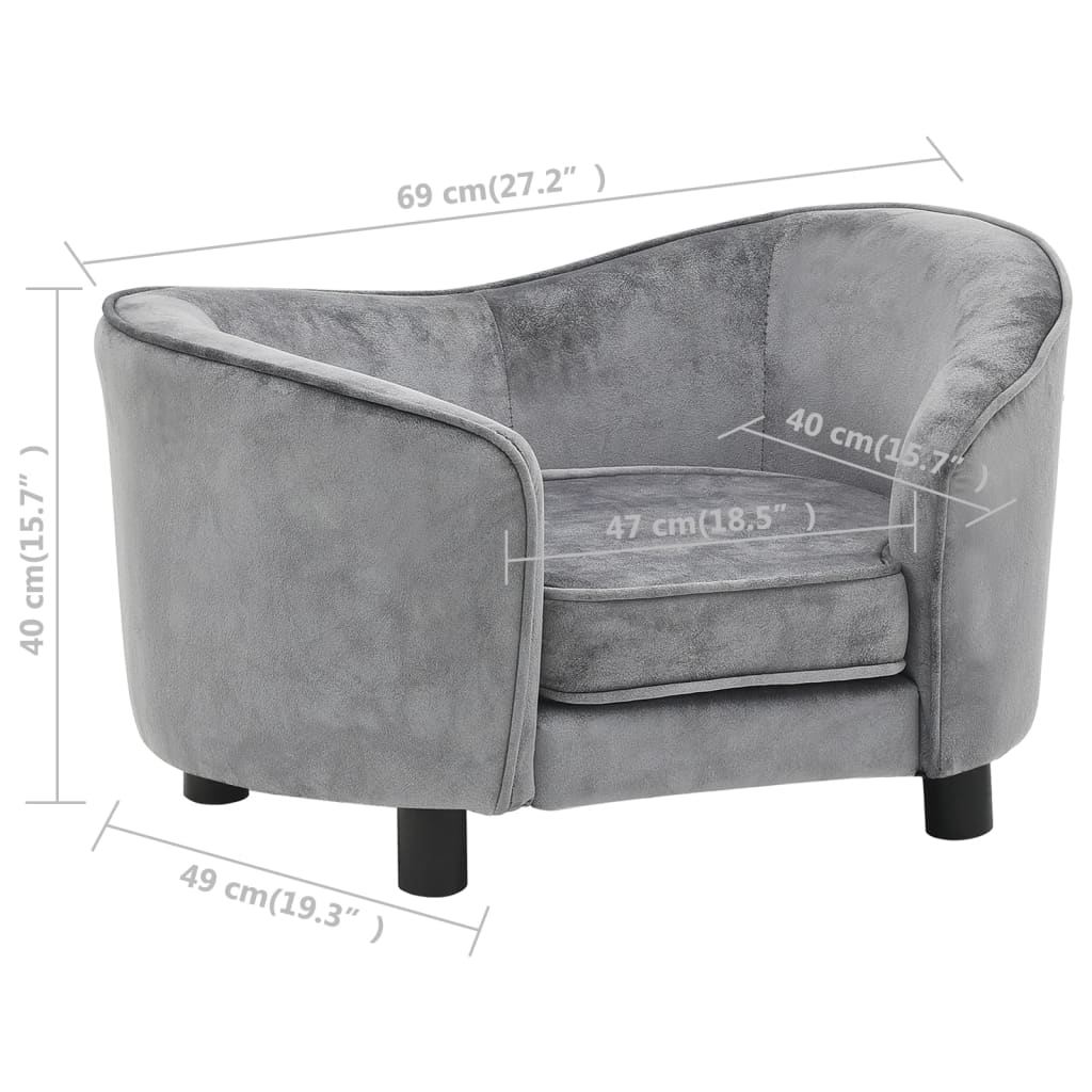 Dog sofa, gray, 69 x 49 x 40 cm, plush