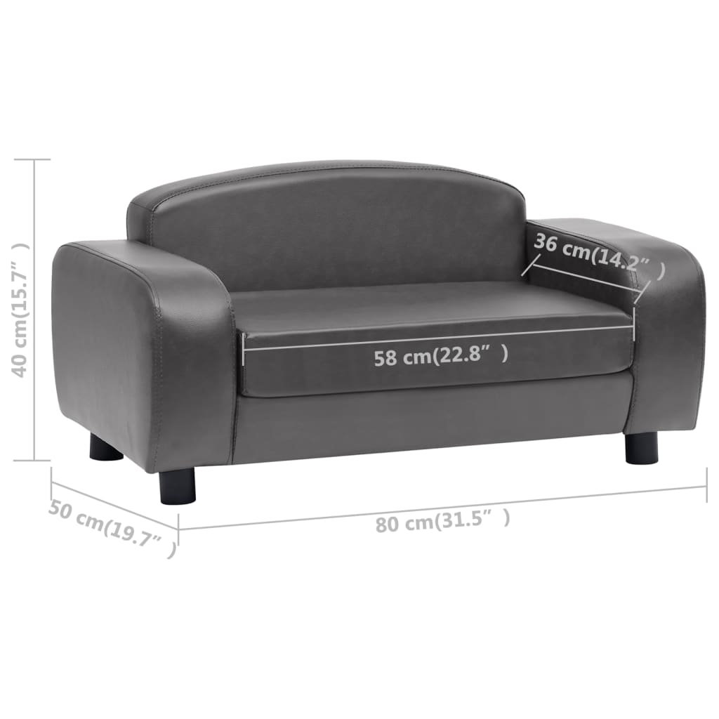 Sofa for dogs, gray, 80 x 50 x 40 cm, ecological leather