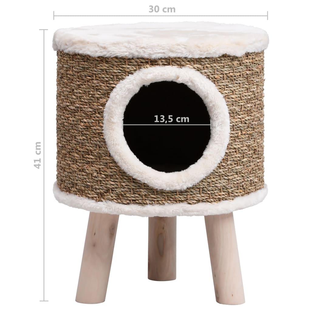 Cat house with wooden legs, 41 cm, sea grass