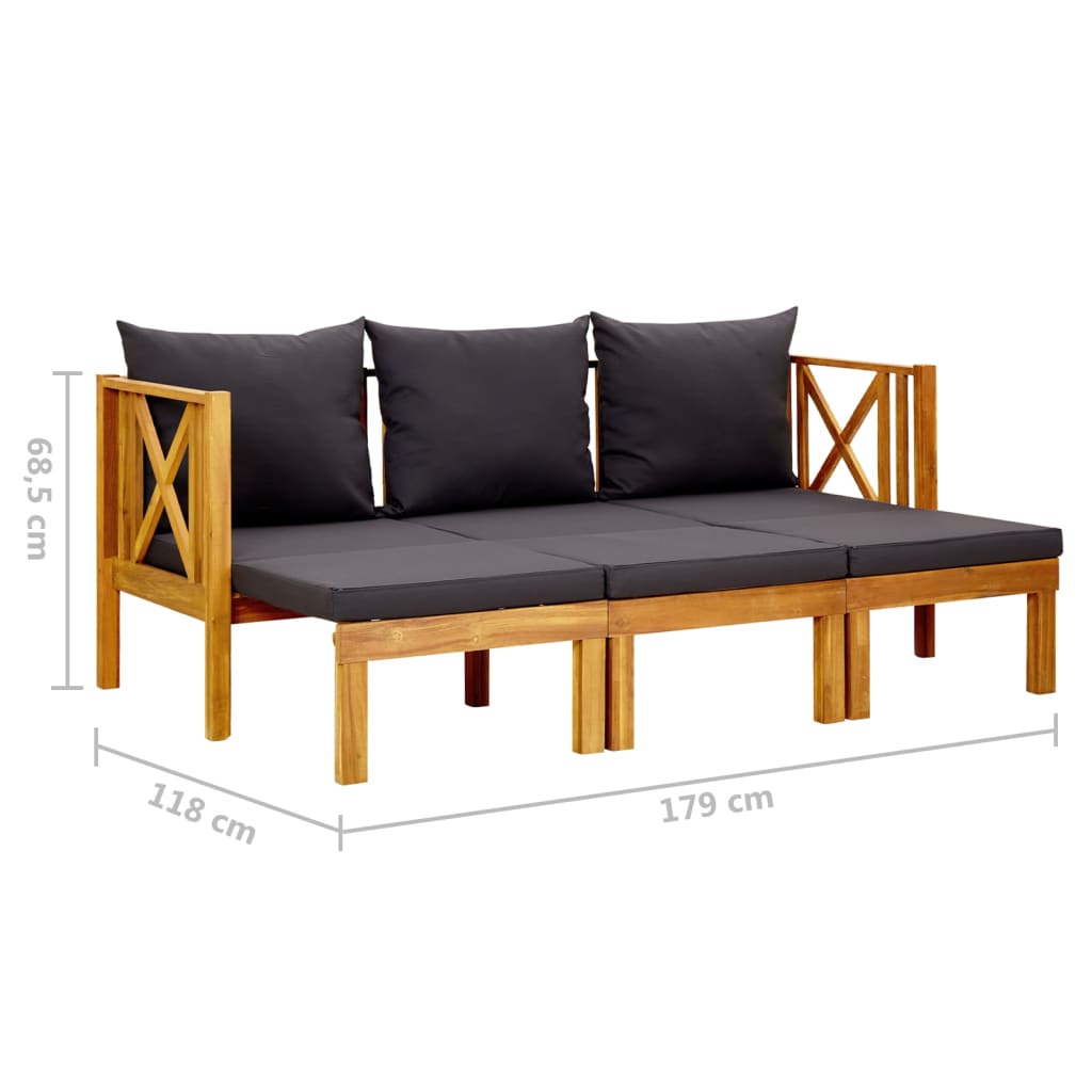 Bancă grădină cu 3 locuri & perne, 179 cm, lemn masiv acacia