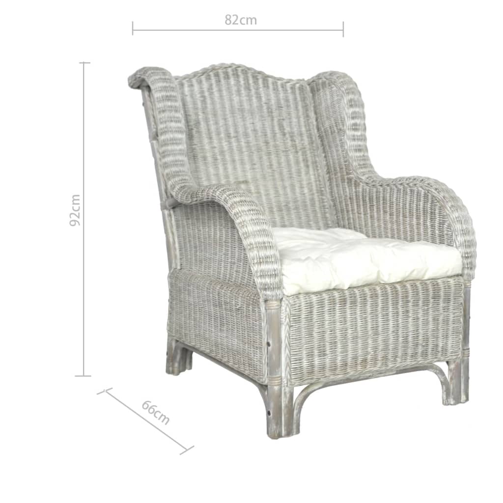 Sofa with cushion, gray, natural rattan and linen