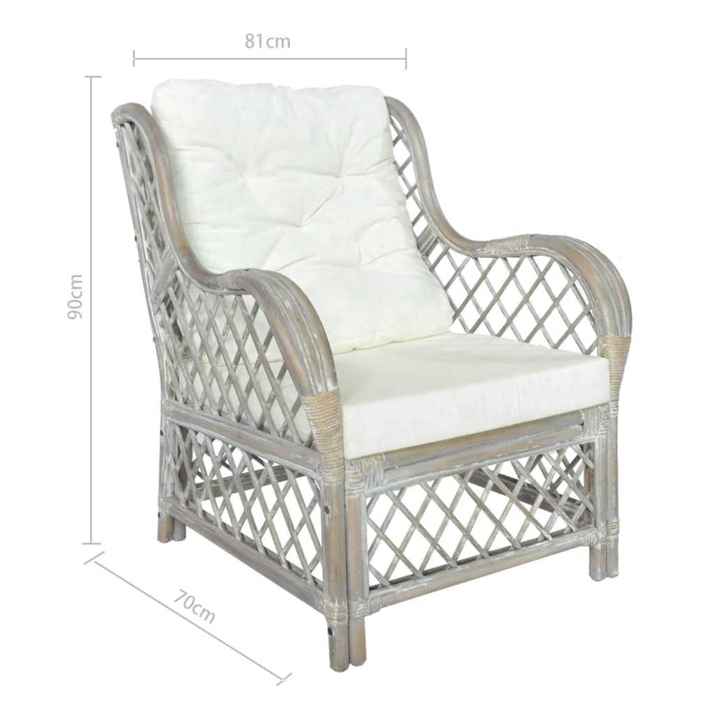 Sofa with cushion, gray, natural rattan and linen