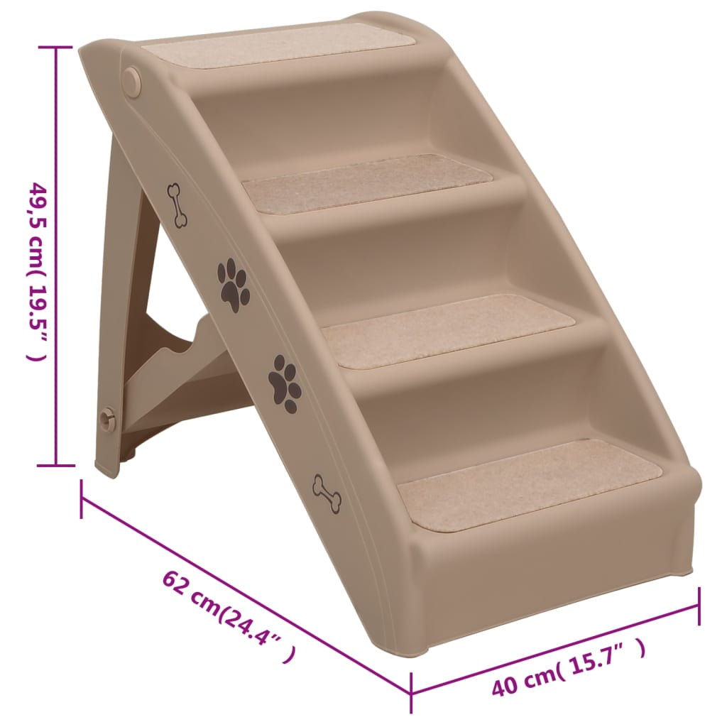 Folding dog ladder, brown, 62 x 40 x 49.5 cm