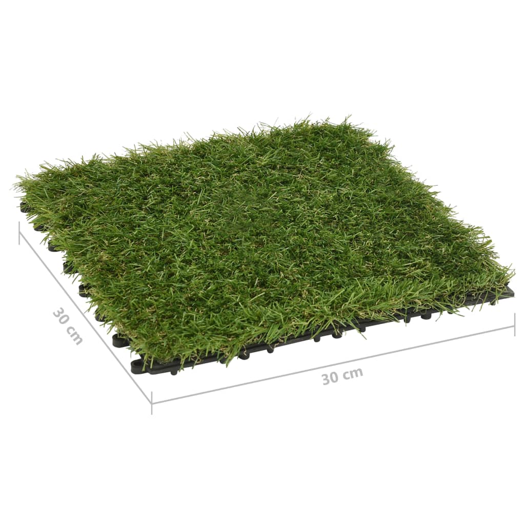 Artificial grass tiles, 22 pcs, green, 30x30 cm