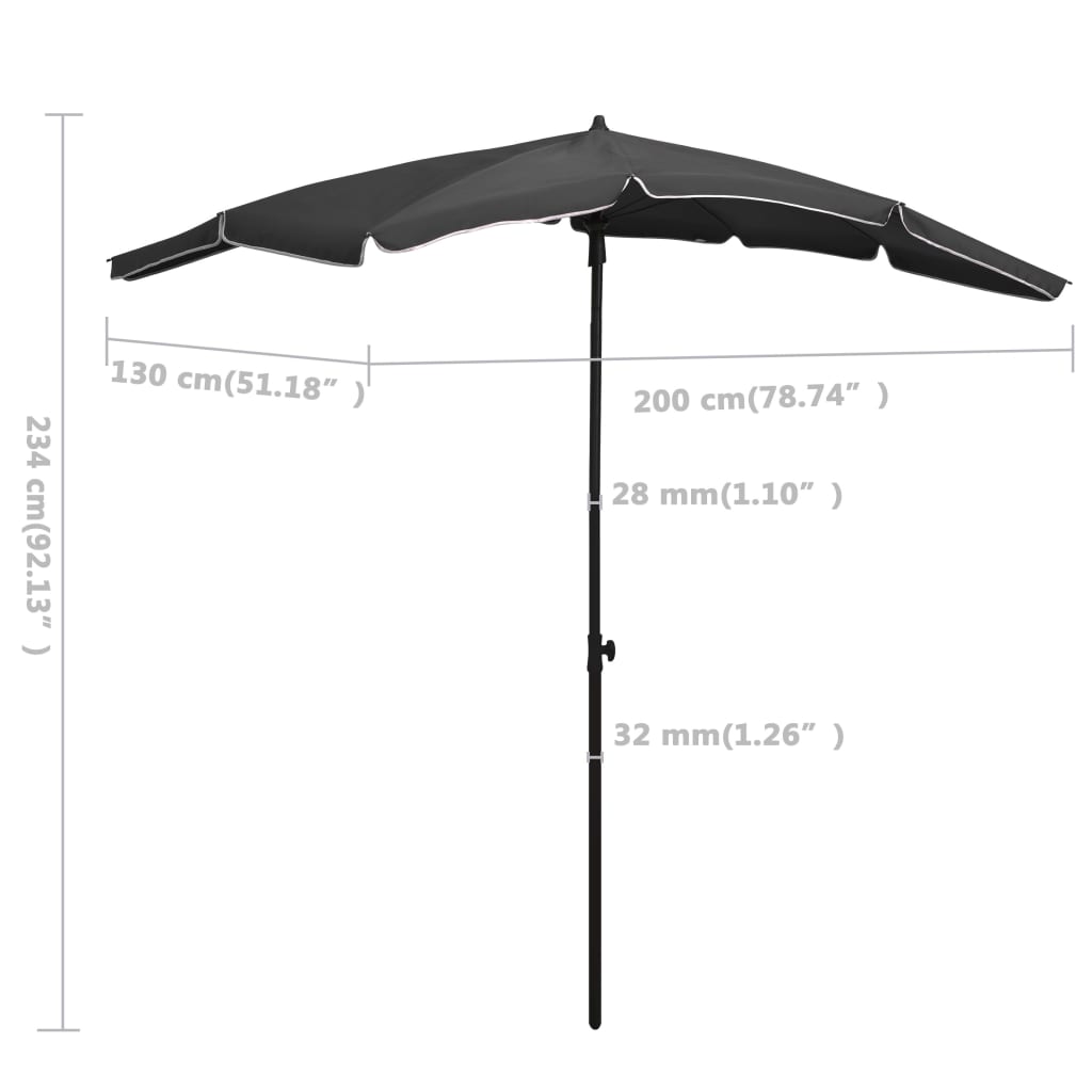 Umbrelă de grădină cu stâlp, antracit, 200x130 cm