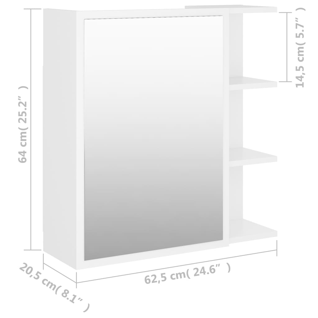 Bathroom cabinet with mirror, white, 62.5 x 20.5 x 64 cm, PAL